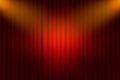 Entertainment curtains background for movies. Beautiful red theatre folded curtain drapes on black stage. Vector illustration. Royalty Free Stock Photo